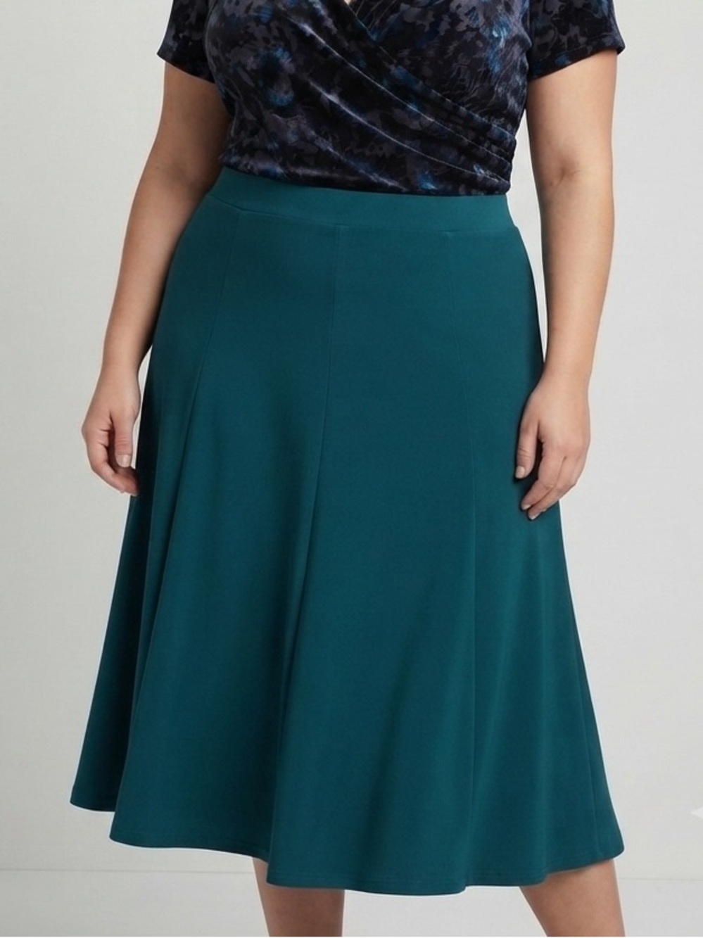 VICTORIA Teal A-Line Stretch Elastic Waist Midi Skirt Estimated XL
